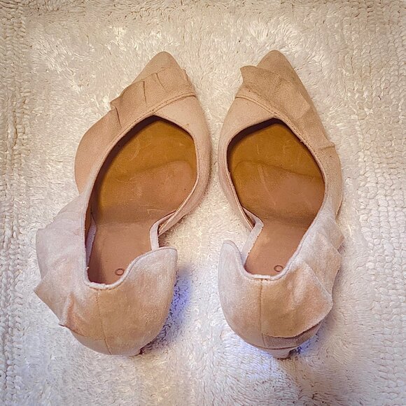 Beige Suede Ruffled Pump Heel - Picture 10 of 10